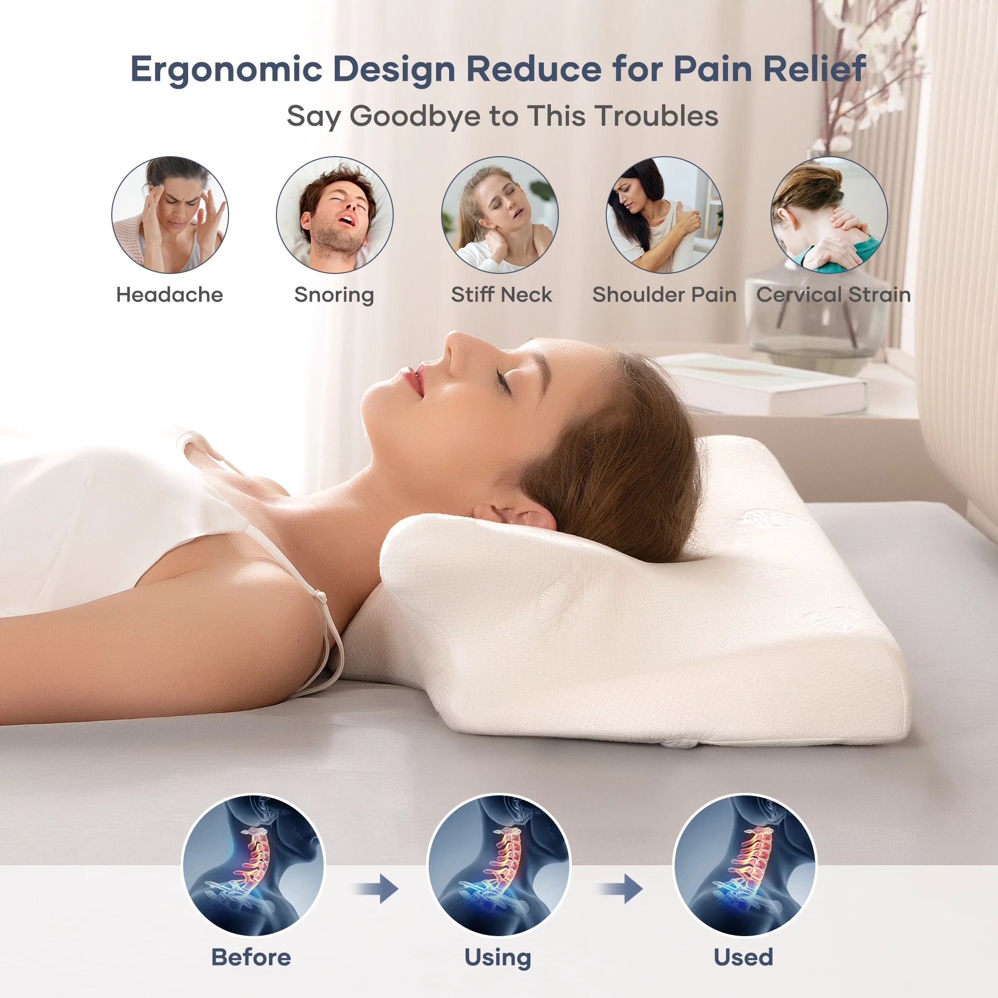 Almohada Cervical Ergonómica De Memory Foam